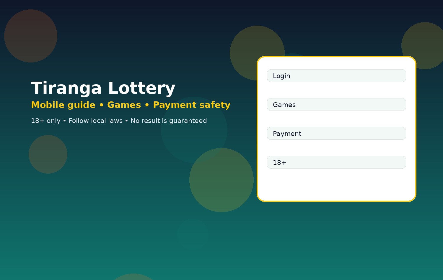 Tiranga Lottery mobile gaming guide with cricket, lottery-style cards, and secure payment cues
